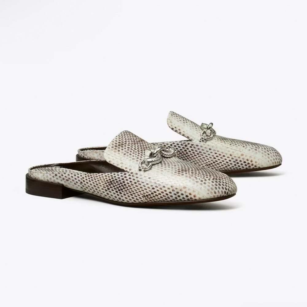 NIB with dust bag TORY BURCH Jessa Backless Loafer Stamped Snake Leather 7.5